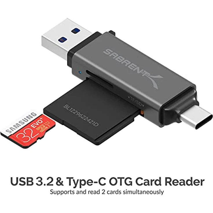 SABRENT SD, Micro SD Kartenleser, USB typ C 3.2 gen 1 Kartenleser, 5Gbps High Speed Externe Kartenlesegeräte OTG Adapter unterstützt MMC/TF/SDXC/SDHC/Micro SDHC/Micro SDXC, für PC, usw (CR-BCA2) – Bild 2
