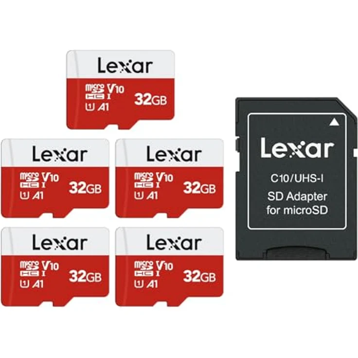 Lexar Micro SD Karte 32GB 5er Pack, UHS-I, 100 MB/s Lesegeschwindigkeit, A1, V30, kompatibel mit Kamera und Smartphone, inkl. Adapter – Bild 1