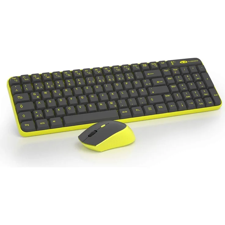 VIVITAR V610 Gaming Tastatur-Maus-Kombination, Wireless mit DE-Layout, ergonomisches Design, Grau-Grün, Soft Click