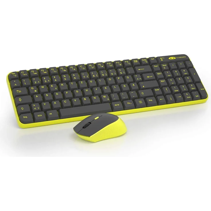 VIVITAR V610 Gaming Tastatur-Maus-Kombination, Wireless mit DE-Layout, ergonomisches Design, Grau-Grün, Soft Click