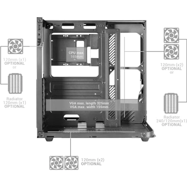 Mars Gaming MC INFINIOLITE ATX Gaming-Gehäuse, Doppelkammer mit gehärtetem Glas, weiß, für optimierte Kühlung und leistungsstarke Hardware – Bild 7