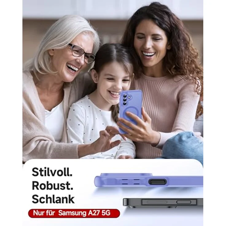 LeYi Magnetische Handyhülle für Samsung Galaxy A27 5G, Militärschutz mit mattes Durchscheinendes Case Cover, Himmelblau, 2 Stück Schutzfolie – Bild 5