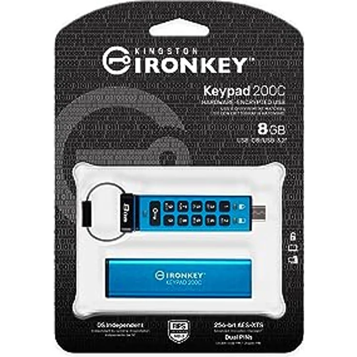 Kingston IronKey Keypad 200 Typ-C Hardware-verschlüsselter USB-Stick FIPS 140-3 Level 3 (ausstehend) mit XTS-AES 256-Bit-Hardware-Verschlüsselung - IKKP200C/8GB – Bild 4