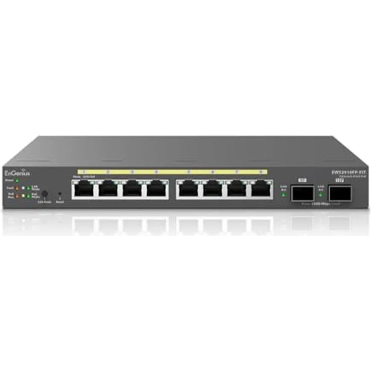 EnGenius EWS2910FP-FIT 8-Port GbE Netzwerk Switch, cloud-managed, lüfterlos, Grau, mit Power over Ethernet (PoE) und 110 Watt PoE-Budget – Bild 2