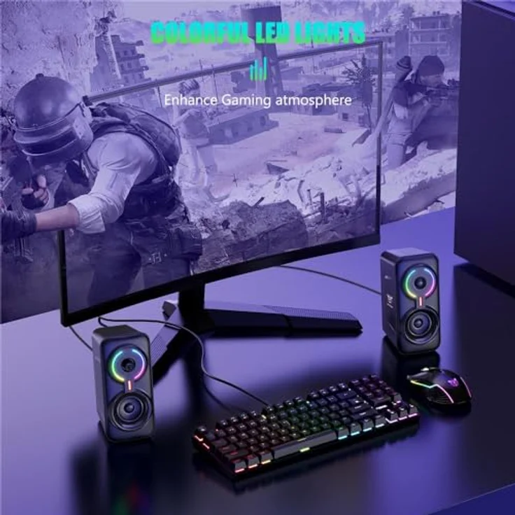 ONIKUMA L6 Multimedia Gaming Speaker, 10 Watt mit BT5.0 und multicolor LED-Beleuchtung, Schwarz – Bild 7