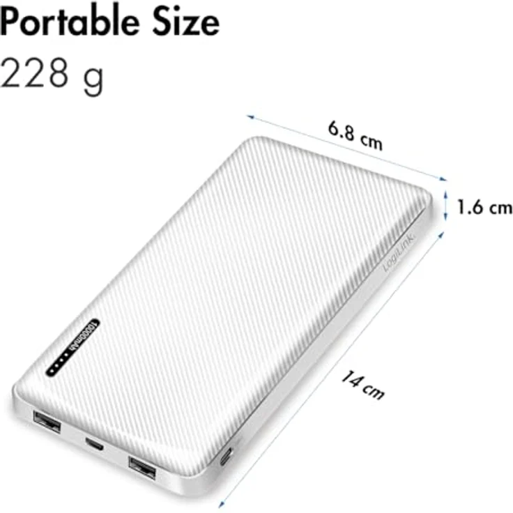 Logilink Powerbank 10000 mAh, 2x USB-A + 1x USB-C mit Schnellladen, USB-C + Micro-USB, Farbe Weiß – Bild 5