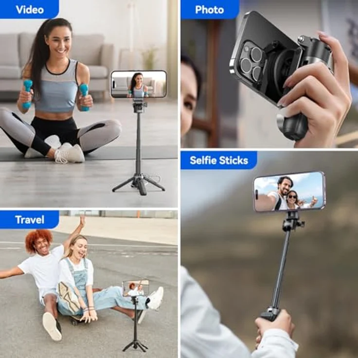 xO SS22, Bluetooth Selfie Stick mit Tripod und magnetischem Halter, kompakt schwarz – Bild 2