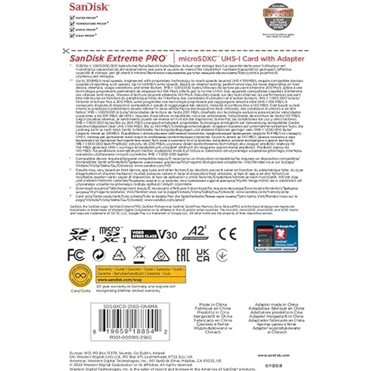 SanDisk Extreme PRO MicroSD-SD-card - 200-140MB - 256GB (SDSQXCD-256G-GN6MA) – Bild 6