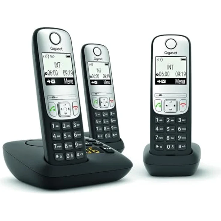 Gigaset A690 AM TRIO DECT Schnurlostelefon mit 3 Mobilteilen, Anrufbeantworter und beleuchtetem Display, Schwarz – Bild 2