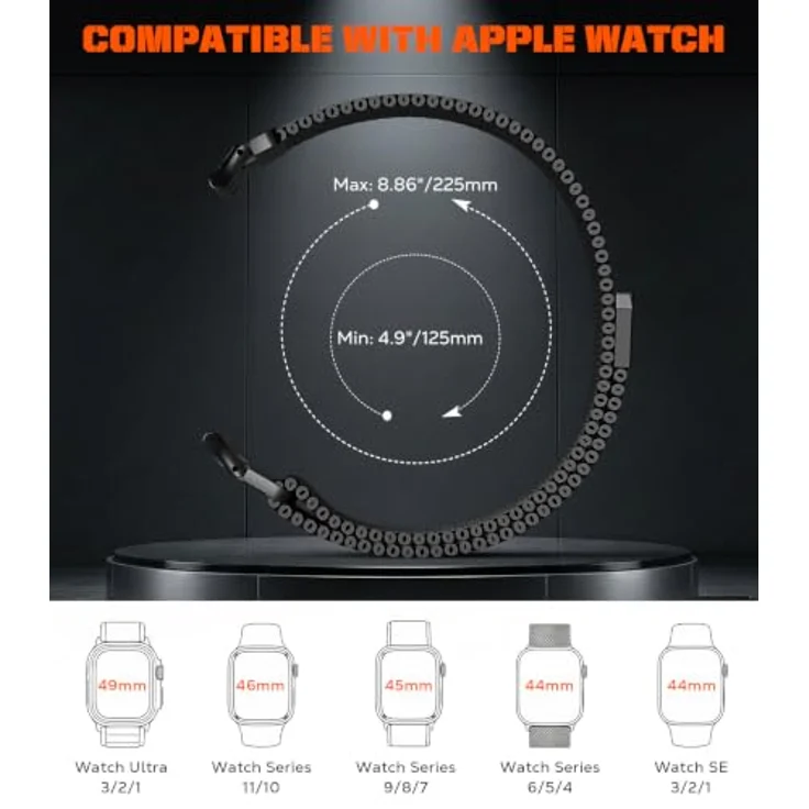 Astorgos Metallarmband für Apple Watch 42/44/45/46/49 mm, Edelstahl-Mesh mit magnetischem Schnallendesign – Bild 2