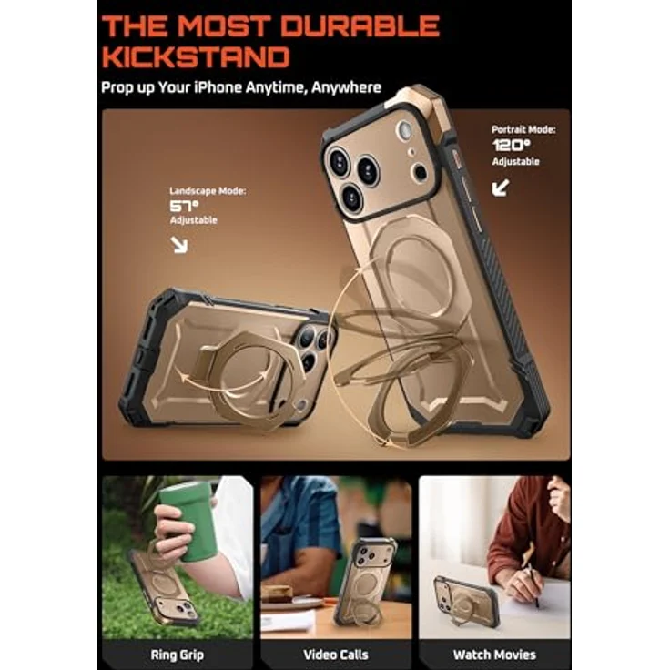 SUPCASE Unicorn Beetle Grip Hülle für iPhone 17 Pro Max, Slim & robust mit Ringhalter, MagSafe-kompatibel, Schutz nach Militärstandard, Desert – Bild 4