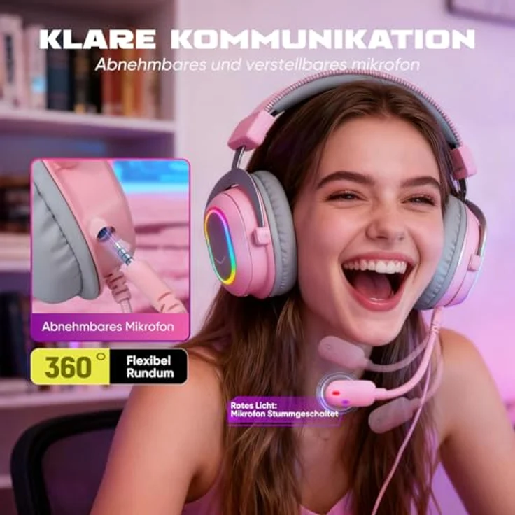 FIFINE Gaming Headset KH-860, Over Ear Kopfhörer mit Mikrofon, USB, RGB, 3 EQ-Modi, Surround Sound, für PC/PS4/PS5 – Bild 3