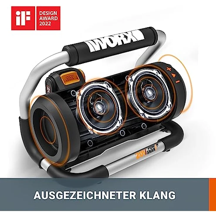 WORX WX009.9 Bluetooth Akku-Lautsprecher 20V - AUX-In Anschluss & USB Port - Laufzeit ca. 10 Stunden - 4.2 Bluetooth - PowerShare kompatibel - ohne Akku & Ladegerät – Bild 2