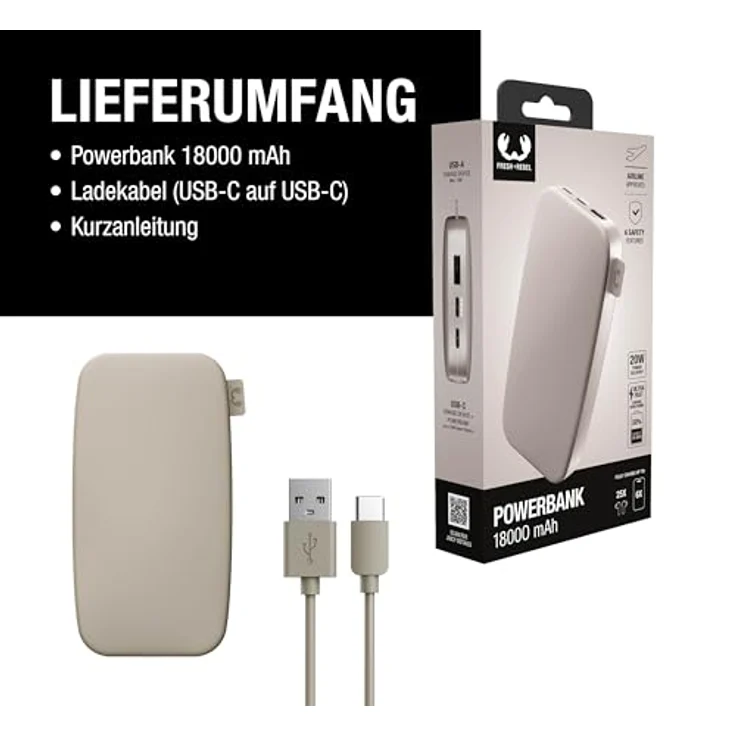 FRESH N REBEL 2PB18100SS Powerbank 18000 mAh, Ultra Fast Charge 20W PD, Beige, für zwei Geräte – Bild 7