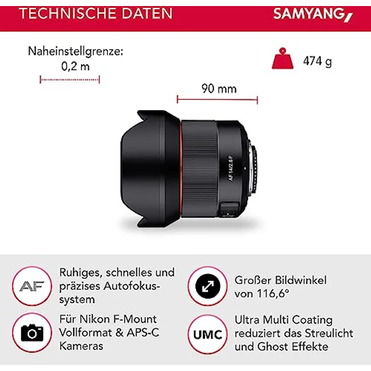 Samyang AF 14mm F2.8 Autofokus Objektiv mit Festbrennweite für Nikon F Vollformat Schwarz – Bild 3