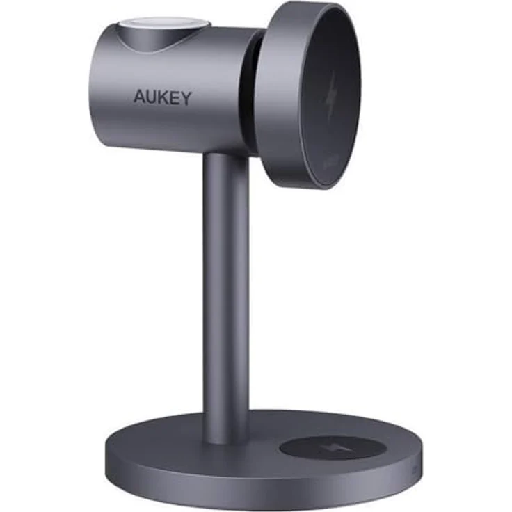 Aukey Wireless Charger MagFusion 3 in 1 LC-MC311, 15W Qi2 (Gray) - Handy-Ladegerät, kabellose Ladefunktion, schnelles 15W Laden