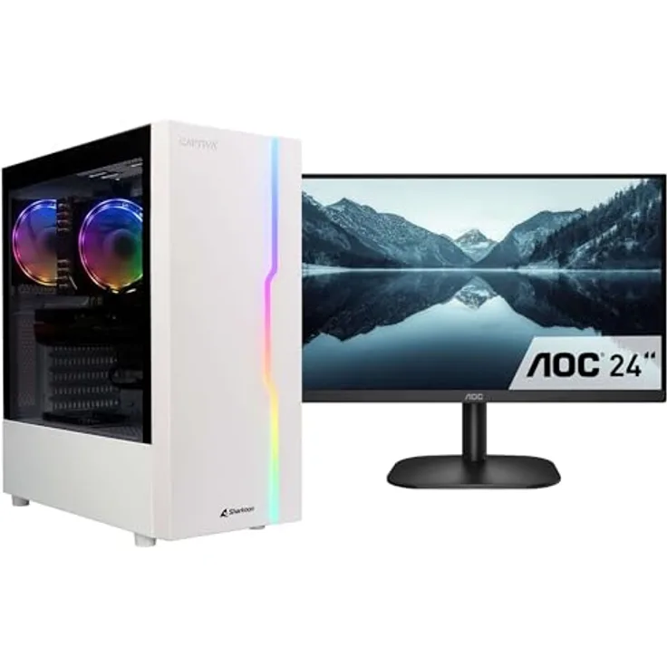 Captiva Business PC Bundle R78-395|R7 5700G|32GB DDR4|Radeon|2 TB|23.80"|Win11 Desktop-PC, Sharkoon RGB Slider white