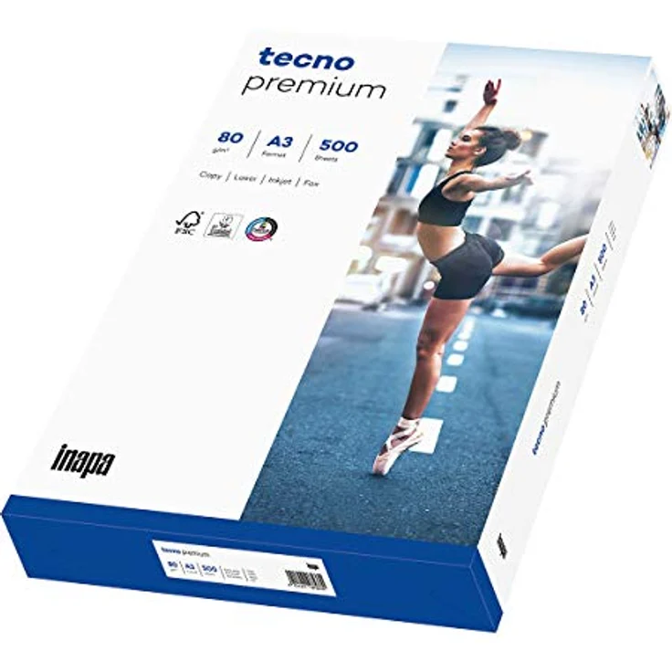 inapa Drucker-/Kopierpapier tecno Premium: 80 g/m², A3, hochweiß, 500 Blatt - Farblok-Technologie, für Inkjet- und Laserdrucker geeignet – Bild 1
