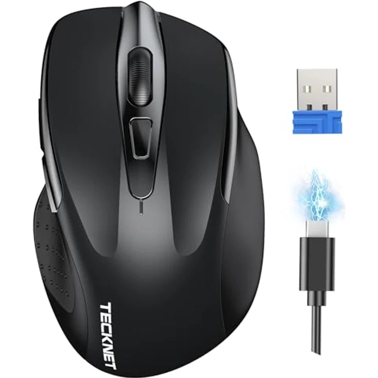 TECKNET Silent Kabellose Maus 4800 DPI, Wiederaufladbare Funkmaus mit 6 Tasten, 2,4 GHz, Schwarz – Bild 1
