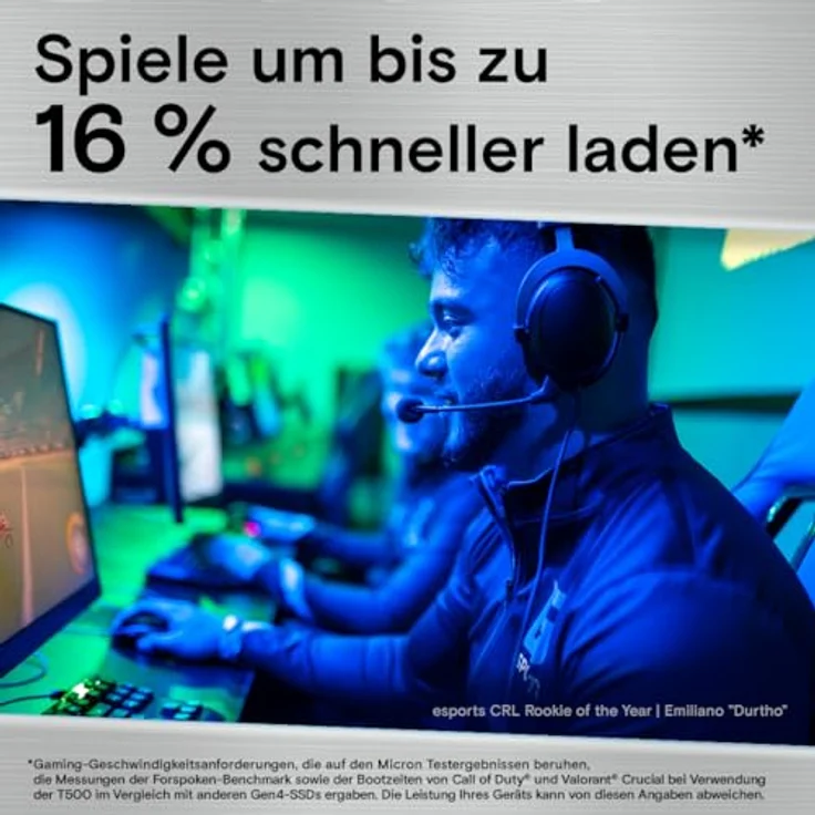 Crucial T500 500GB Gen4 NVMe M.2 Internal Gaming SSD, bis zu 7200MB/s, Laptop- und Desktop-kompatibel + 1 Monat Adobe CC All Apps - CT500T500SSD8 – Bild 3