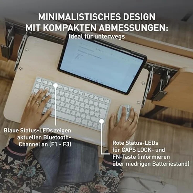 CHERRY KW 7100 Mini BT, Kompakte Multi-Device-Tastatur mit 3 Bluetooth®-Kanälen, Schweizer Layout (QWERTZ), Flaches Design, inkl. Transporttasche, Slate Blue – Bild 4