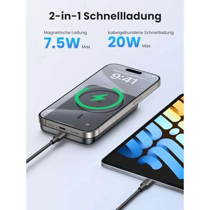 UGREEN Nexode Wireless Powerbank 10000mAh Schwarz – Magnetische Power Bank mit USB-C 20W, kabellose Externe powerbank MagSafe kompatibel mit iPhone 16 Pro Max/16 Pro/16/15 Pro Max/Pro/15/14 – Bild 2