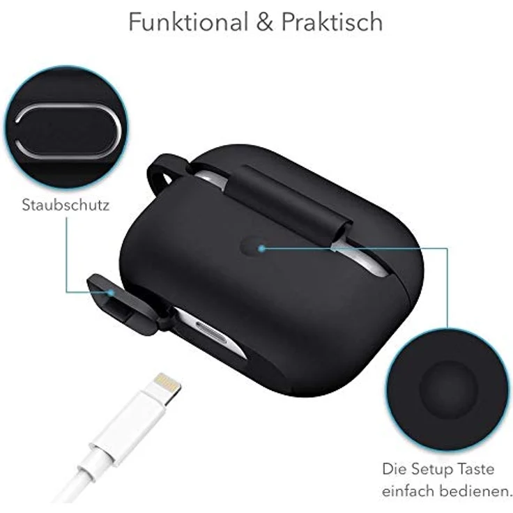 AVANA Apple AirPods Pro Schutzhülle 360° Silikon Case Schwarz, Ladecase Tasche, Robust & Flexibel – Bild 4