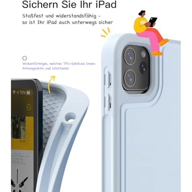 Inateck iPad Hülle mit abnehmbarer Tastatur und Touchpad für iPad 10/11 Gen., Air 11 Zoll M3/M2 (2025/2024), Pro 11, 360° Rundumschutz, verstellbarer Ständer, Bluetooth 5.3 – Bild 8