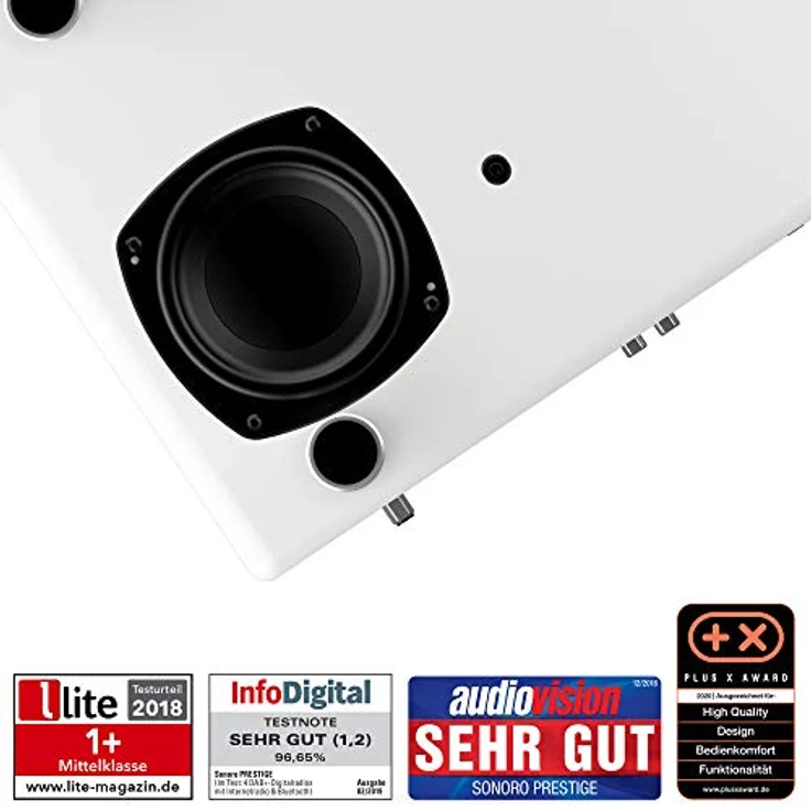 sonoro Prestige Kompaktanlage mit CD Player, Bluetooth und Internetradio (UKW, WLAN, DAB Plus, Spotify, Deezer), Weiß, 2-Wege Soundanlage mit 4-Zoll Subwoofer – Bild 4