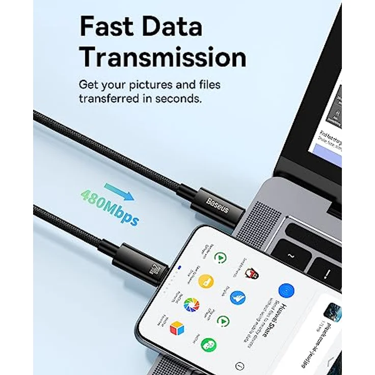 Baseus PD 3.1 5A USB-C-Kabel, 240 W, Schnellladung, 1 m, Schwarz – Bild 3