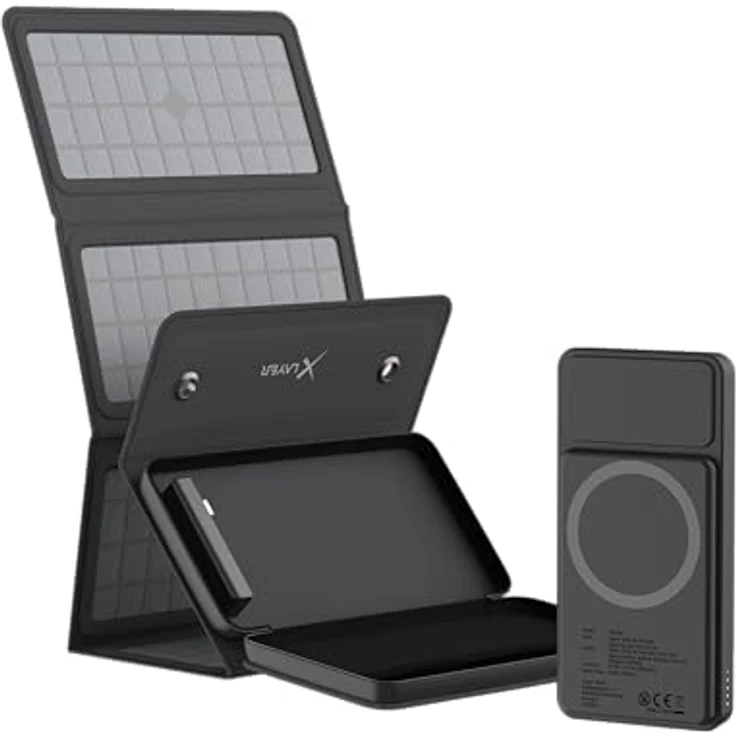 XLayer Wireless Solar Powerbank I 10.000mAh 15W I MagSafe kompatibel I Solarpanel I USB C Schnellladen, Outdoor Ladegerät für iPhone 15 Pro /14/13/12/Plus/Mini//Pro Max, Samsung Galaxy S23 Ultra/S22, Schwarz – Bild 2