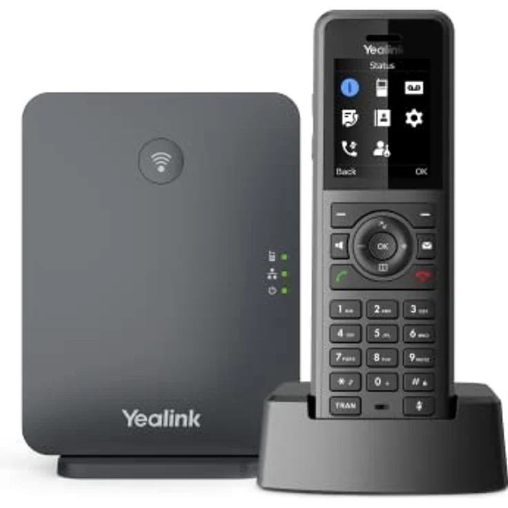 Yealink W77P DECT System (W70 Basis + W5), Schnurloses Telefon VoIP mit Farbdisplay, Hörgeräte-kompatibel, Schwarz, 10 SIP-Konten, 20 gleichzeitige Anrufe – Bild 1
