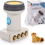 ANKASAT - ANK Premium UV Quad LNB + Wetterschutz Kappe, 4 Teilnehmer zum Direktanschluss, Hitze und Kältebeständig -35° ~ +70°C, ausziehbarer Wetterschutz, HDTV, 4K, UHD, LTE Abschirmung