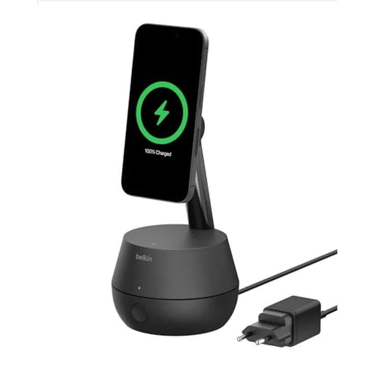 Belkin Auto-Tracking-Ständer Pro mit DockKit, Handyhalterung mit Ladefunktion - MagSafe kompatibel, kabelloses Laden mit 15W, 360-Grad-Tracking - iOS-Integration (Weiß) – Bild 1