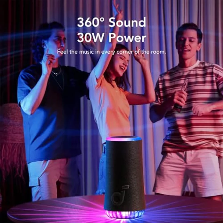 soundcore Glow, Mobiler Lautsprecher mit 30W 360° Rundum-Sound, Synchronisierte Lichtshow, 18 Stunden Wiedergabe, IP67 wasserdicht & staubfest – Bild 3
