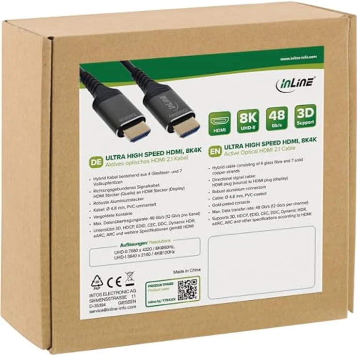 InLine HDMI AOC Kabel Ultra High Speed HDMI 2.1, 15m, für 8K 60Hz und 4K 240Hz, vergoldete Aluminiumstecker, ARC eARC HDR – Bild 2