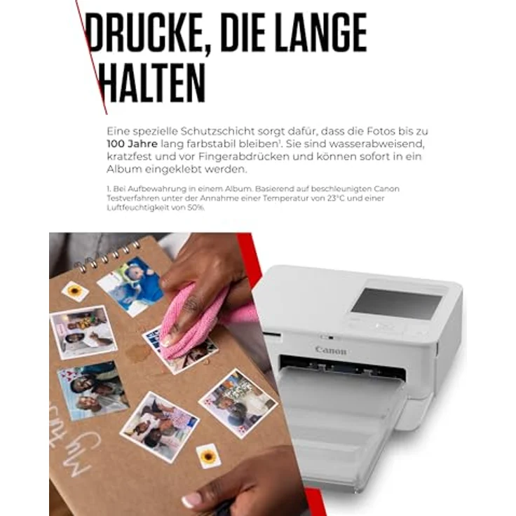 Canon SELPHY CP1500, Mobiler Fotodrucker, Drahtloser Bluetooth-Drucker in Weiß, inkl. 54 Blatt Papier im 4x6 Postkartenformat, wasserabweisende und kratzfeste Druckqualität – Bild 4