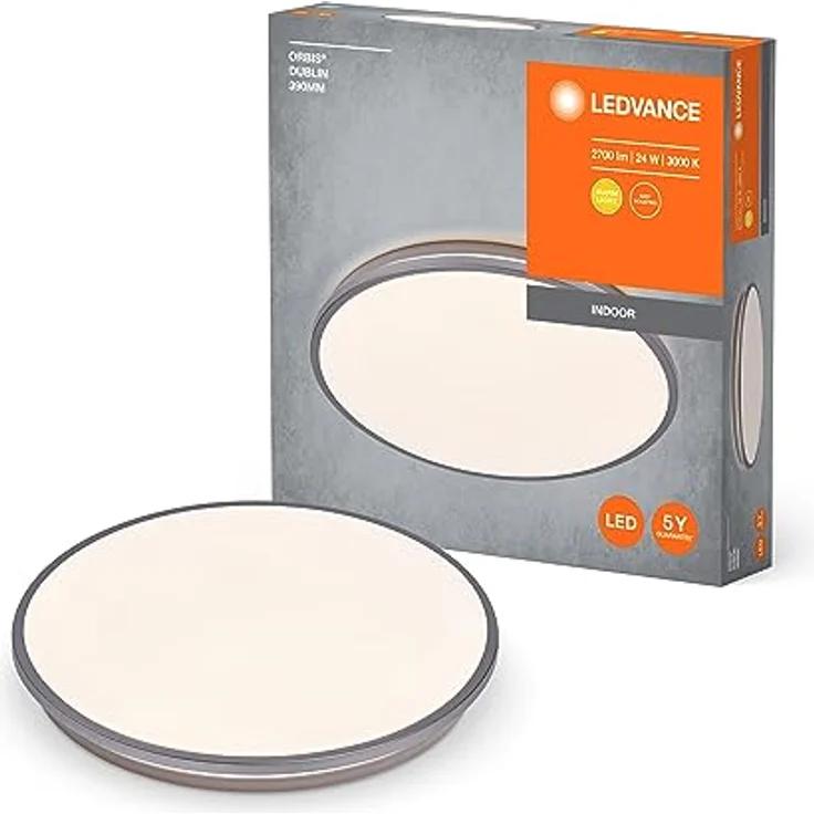 LEDVANCE ORBIS DUBLIN LED-Deckenleuchte 390mm, silber, 24W, 2700lm, warmweiße Lichtfarbe, homogene Lichtverteilung, lange Lebensdauer – Bild 1