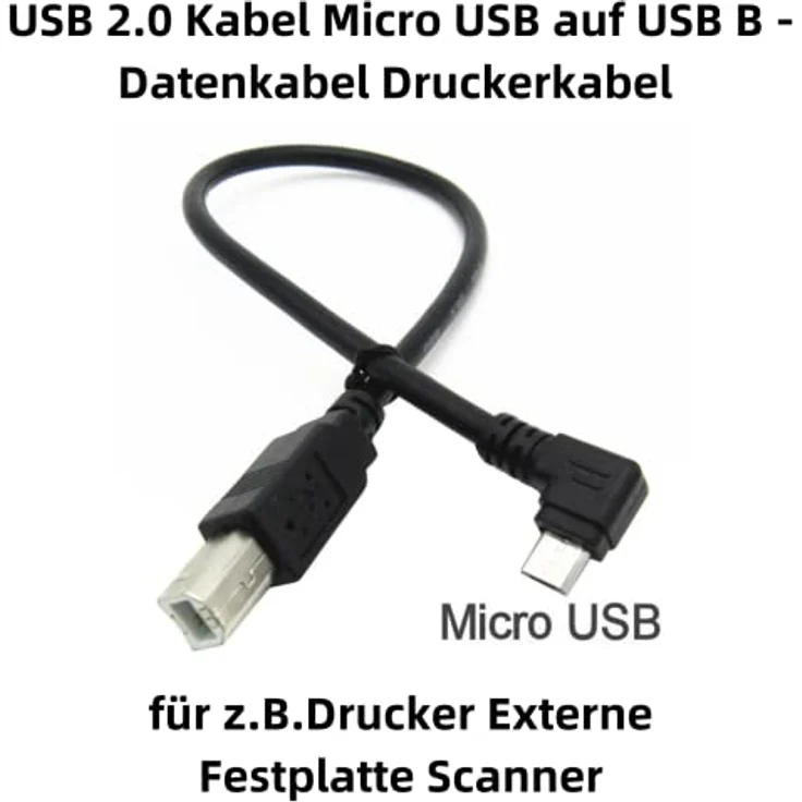 Aukson C46, Micro USB auf USB B Kabel, abgewinkelter OTG Stecker für Drucker und Audio-Schnittstellen, 30 cm – Bild 2
