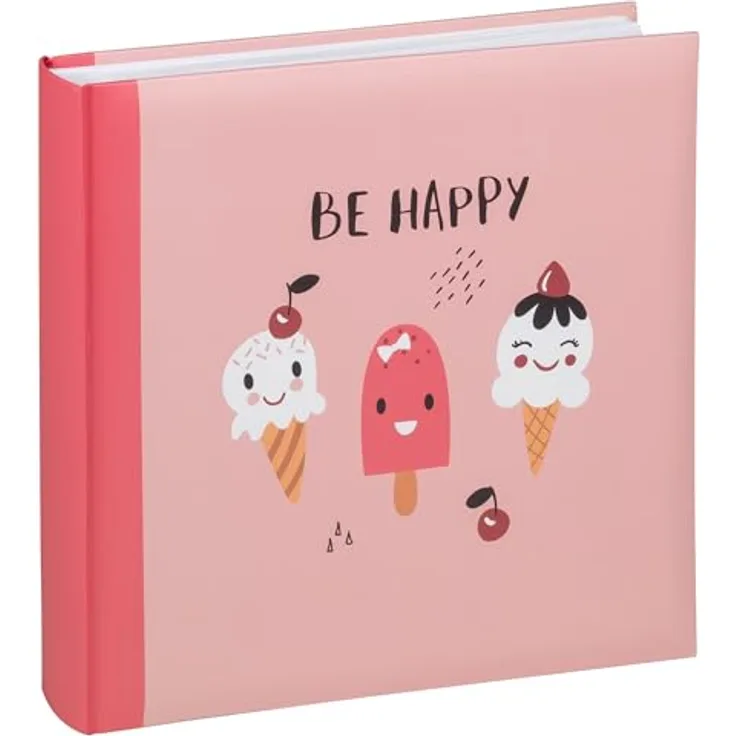 Walther Design Fotoalbum Be Happy FA-281-2, rosa, 26x25 cm, buchgebunden mit 50 weißen Seiten und Pergamin-Schutzseiten