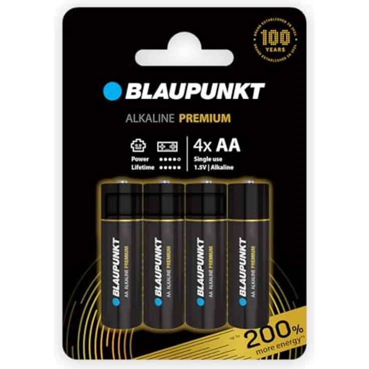 BLAUPUNKT Premium AA Alkalibatterien, Packung mit 4 für Gamecontroller und Spielsachen, LR6BPR/4CP - bis zu 10 Jahre Batteriestromschutz – Bild 1