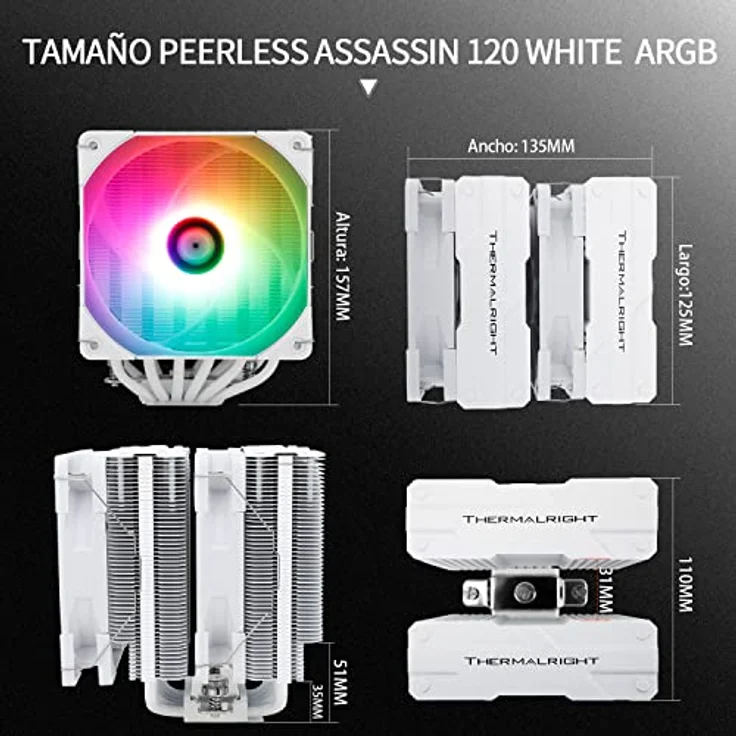 Thermalright Peerless Assassin 120 White ARGB CPU Air Cooler,6 Heat Pipes, Dual 120mm TL-C12W-S PWM Fan, Aluminio Heatsink Cover,AGHP Technology, para AMD AM4 AM5/Intel LGA 1700/1150/1151/1200/2066 – Bild 5