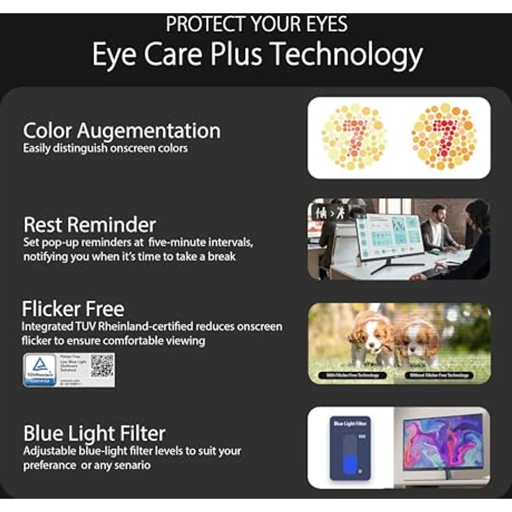 ASUS Eye Care VU249CFE-B - 24 Zoll Full HD Monitor - 100 Hz, 1ms MPRT, AdaptiveSync, GreenProduct - IPS Panel, Vesa 75x75, 16:9, 1920x1080, HDMI, USB-C mit 15W PD, ergonomisch, Sanftes Blau – Bild 4