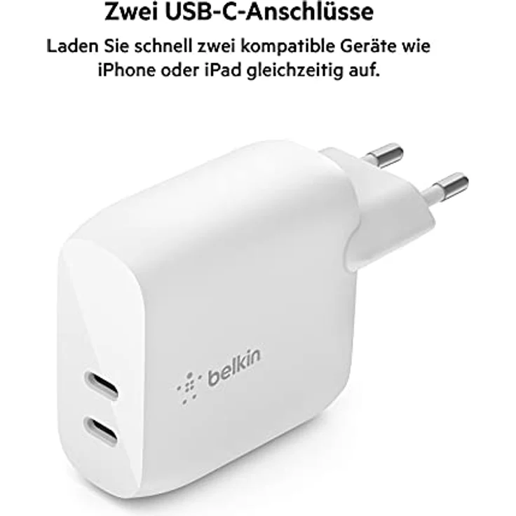 Belkin Netzladegerät 40W USB-C PowerDelivery, 2x20W WCB006vfWH – Bild 2