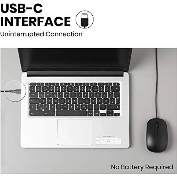Perixx PERIMICE-201C USB-C optische Maus, 3 Tasten, Scrollrad, 800 DPI, Schwarz Matt – Bild 2