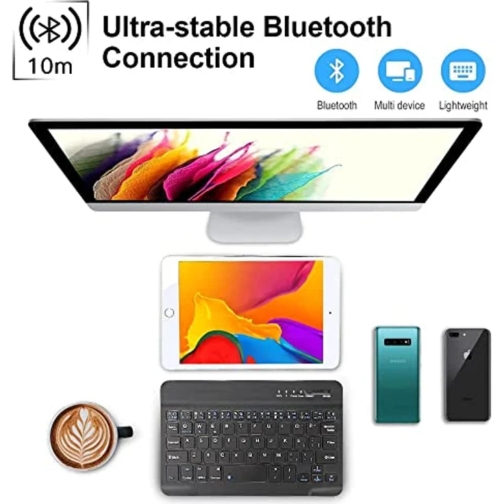 Lobwerk Bluetooth Tastatur Keyboard kabellos USB für ALLE iOS Windows Android Tablets (Schwarz) – Bild 3