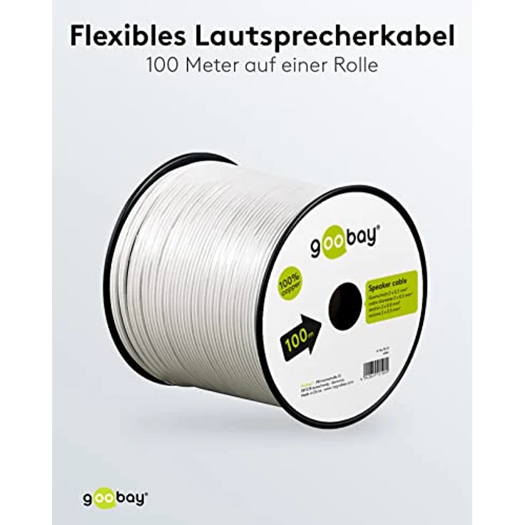 Goobay 15101 Lautsprecherkabel 2x0,5mm² Kupfer Litze / Boxenkabel Audio Kabel Meterware / Speaker Cable Kupferkabel Weiß / Subwoofer Kabel 100m – Bild 4