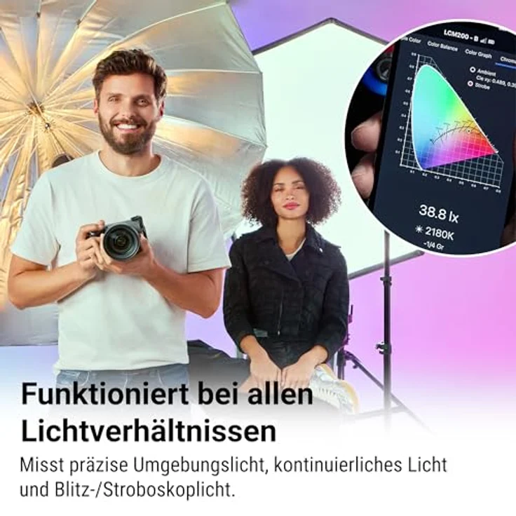 Datacolor LightColor Meter, Bluetooth-fähiges Licht- & Farbtemperaturmessgerät für Fotografie und Videoproduktion, präzise Messung von 1.600K–20.000K, tragbar und stoßfest, 40 Stunden Akkudauer – Bild 5