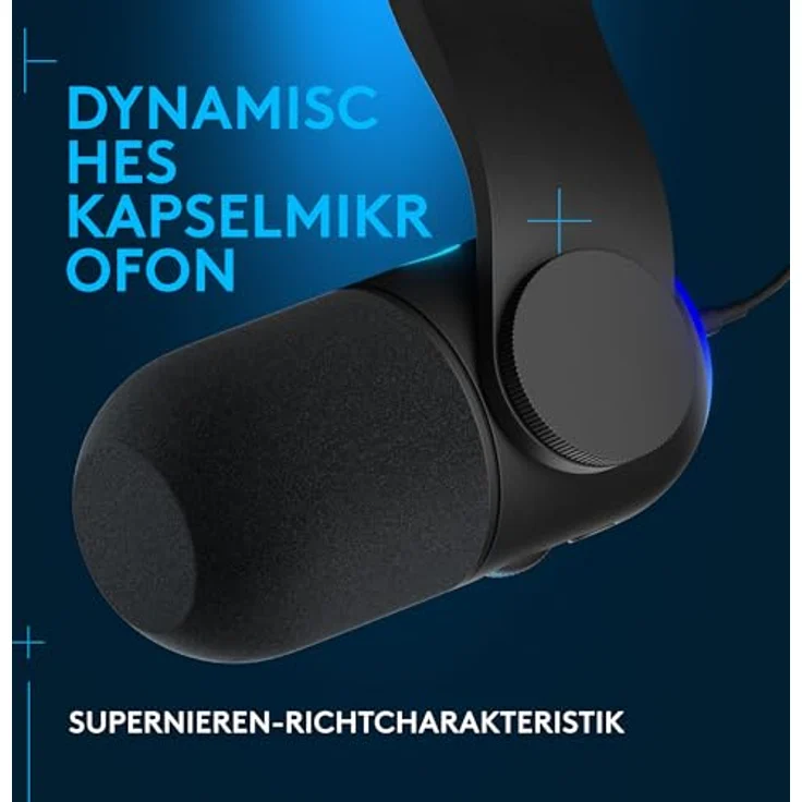 Logitech G Yeticaster GX Dynamic Supercardioid Gaming-Mikrofon mit Schwenkarm, RGB-Beleuchtung und LIGHTSYNC, USB-Mikrofon im Broadcast-Stil für PC und Mac, für Aufnahmen und Streaming - Schwarz – Bild 2