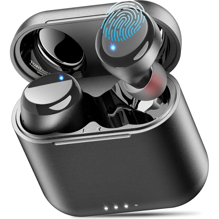 TOZO T6 True Wireless In-Ear Kopfhörer mit Bluetooth 5.3, Touch Control, IPX8 wasserdicht, 45h Laufzeit, Mikrofon, Schwarz